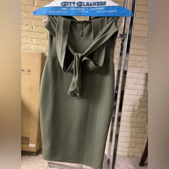 Boohoo night Rira strappy top detail olive green hot hot dress #A - Picture 10 of 10